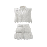 High-End Lace Hollow Famous Style Suit 2025 New Women's Summer Shirt + Ultra-Short Skirt Solid Color 68HZ