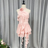 / Hanging Neck Flowers Lotus Leaves Outside Wearing Sleeveless 2025 Summer New Short Skirt Woman 68HZ