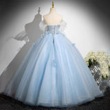 Blue Evening Dress Female Banquet Temperament 2025 New High-End Senior Host Art Examination Voice Dress 68HZ