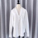 / Zhao Sanguan 2024 New White Lace Shirt Pure Desire Loose V Collar Top 68HZ