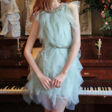 / Fashion Temperament Sleeveless Dress 2024 New Famous Light Luxury Mesh Diamond Collar Skirt 68HZ