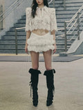 High-End Lace Hollow Famous Style Suit 2025 New Women's Summer Shirt + Ultra-Short Skirt Solid Color 68HZ