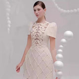 Summer 2025 Summer Three-Dimensional Floral Pattern Splicing Lattice Dress Single Row Pearl Buckle Skirt 68HZ