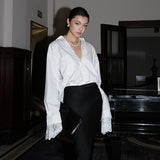 / Zhao Sanguan 2024 New White Lace Shirt Pure Desire Loose V Collar Top 68HZ