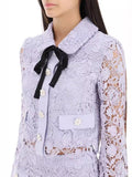 Trendy Star With Violet Hollow Water Lace Lace Lace Tie With Cardigan Top + Half-Body Skirt Set 68HZ