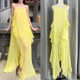 /2024 New Lotus Leaf Side Collar Hanging Neck-Loan Dress Seaside Holiday Atmosphere Dress 68HZ