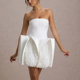 New High-End Sexy White Brae Skirt Women's Pendulum Decor U-Shaped Floral Dress 68HZ