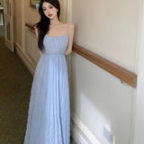 Super Fairy Design Feeling Blue Pure Lust Wind Beach Holiday Bare Back To Show Thin Skirt Slings 68HZ