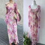 / Holiday Fairy Pink Broken Flower Dress Design Feeling Lotus Leaf Side Flowing Long Dress 2024 New Model 68HZ