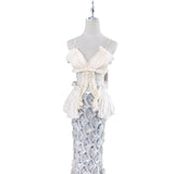 / Design Feeling Heavy Industry Wrinkled Blouse Squint Fishtail Skirt High-End Two-Piece 2024 New 68HZ