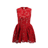 Elegance Elegant Style Lace Flower Sleeveless Short Dress 2025 New Round Neck Waist High-Waisted Dress Women's Summer 68HZ