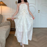 /2024 New Elegant Loose Folded Neck Dress Sexy Bare Sleeveless Holiday Dress 68HZ