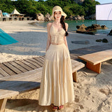 Maldives Seaside Holiday Dress Set To Take Pictures And Wear Age-Reduction Knitted Slings + A-Word Cake Skirt 68HZ