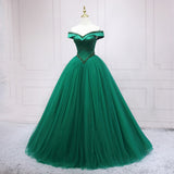 Green One-Word Shoulder Evening Dress Thin Adult Ceremony Vocal Art Exam Year Performance Party Host Fashion Dress 68HZ