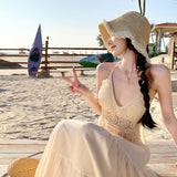 Maldives Seaside Holiday Dress Set To Take Pictures And Wear Age-Reduction Knitted Slings + A-Word Cake Skirt 68HZ