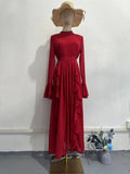 2024 New Chiffon Ear Splicing Chiffon Temperament Half-High Collar Long Dress 68HZ