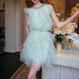 / Fashion Temperament Sleeveless Dress 2024 New Famous Light Luxury Mesh Diamond Collar Skirt 68HZ