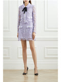 Trendy Star With Violet Hollow Water Lace Lace Lace Tie With Cardigan Top + Half-Body Skirt Set 68HZ