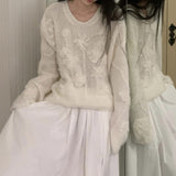 / Lazy Wind Hooked Knitted Sweater Gentle Round Collar Collar Blouse 2024 Autumn And Winter New 68HZ