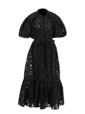 French Vintage Elegant Dress 2025 Summer New Single-Rebutted Embroidered Printed Dress With Short Sleeve Dress Woman 68HZ
