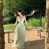 French Holiday Wind And Flowers Hanging Dress Fairy Summer Dress Design Super Fairy Temperament Long Dress 68HZ