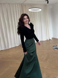2024 Autumn Fashion Temperament Velvet Splicing V-Neck Intellectual Belt Long Dress 68HZ
