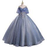 New Gray-Blue Temperament Beautiful Solo Performance Costume Student Vocal Art Canopopy Skirt Annual Meeting Host Evening Dress 68HZ