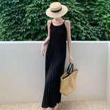 Wine Red Seaside Holiday Sling Dress Women's Summer 2024 New Temperament Loose 100-Folded Long Dress Super Fairy 68HZ