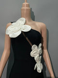 2025 New Slant Shoulder Three-Dimensional Flower Evening Dress Sexy Elegant Party Party Tender Women's Dress 68HZ