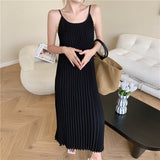 Wine Red Seaside Holiday Sling Dress Women's Summer 2024 New Temperament Loose 100-Folded Long Dress Super Fairy 68HZ