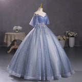 New Gray-Blue Temperament Beautiful Solo Performance Costume Student Vocal Art Canopopy Skirt Annual Meeting Host Evening Dress 68HZ