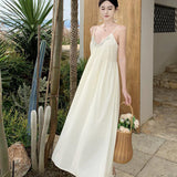 High-Level Temperament Niche Design V Tie Dress Pure Lusty Sexy Back Dress Woman 68HZ