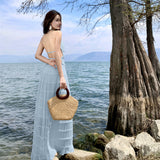 Lazy Dress Niche Design Hanging Neck Sling Sling Vest Holiday Wrinkled Half-Dress Suit 68HZ
