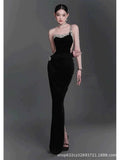 One-Shoulder Heavy Industry Black Band Banding Long Skirt Famous Dress High-End Luxury Niche High-End Evening Dress 68HZ