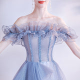 Spring 2025 New Bridal Banquet Dress Host Gradually Blue Bright Star Show Evening Dress 68HZ