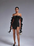 New Sexy Shoulder Lotus Leaf Side With Chest Banded Dress Party Party Party Dress 68HZ
