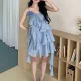 / Holiday Wind Sweet Layer Wave Dress Lotus Leaf Side With Flower Sling Skirt 2024 New 68HZ