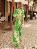 Spring 2024 New Fashion Women's Printed Jumpsuit V-Neck Short-Sleeved Woman 68HZ