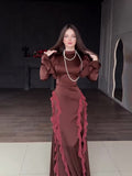 Spring 2025 New Ribbon Court Chiffon Spliced Half-High Tie With Dress 68HZ
