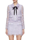 Trendy Star With Violet Hollow Water Lace Lace Lace Tie With Cardigan Top + Half-Body Skirt Set 68HZ