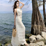 Lazy Dress Niche Design Hanging Neck Sling Sling Vest Holiday Wrinkled Half-Dress Suit 68HZ