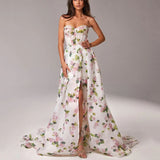 Sexy Print Wrapped Braided Strap Dress Woman Fashion Floral Open Fork Long Dress 68HZ