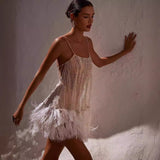 New Party Dress Sexy Bare Back Skirt Layered Tuxedo Mesh Beads Sling Skirt 68HZ