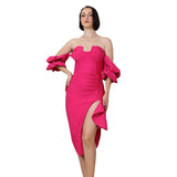 Women's Sexy Breasts Deep V Bandaged Skirts Shoulder Lantern Sleeve Open Party Dress Dress 68HZ