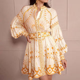 French Temperament 2025 Spring New Fashion Straight Lantern Sleeves To Collect Waists And Slim Floral Dresses 68HZ