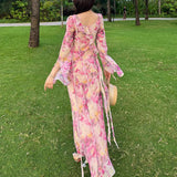 / Holiday Fairy Pink Broken Flower Dress Design Feeling Lotus Leaf Side Flowing Long Dress 2024 New Model 68HZ