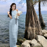 Lazy Dress Niche Design Hanging Neck Sling Sling Vest Holiday Wrinkled Half-Dress Suit 68HZ