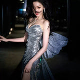 Fishtail Evening Dress Silver Lily Toasting Female Feeling Open Fork Niche High-End Light Luxury Annual Host 68HZ