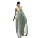 Pure Windy Sexy Big Show Hanging Neck Hanging Neck Dress Seaside Holiday Style French Atmosphere Beach Fairy Dress 68HZ