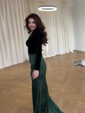 2024 Autumn Fashion Temperament Velvet Splicing V-Neck Intellectual Belt Long Dress 68HZ